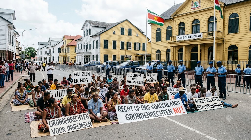 Indigenous Protesters Briefly Block Road Outside Suriname Presidential Palace Over Land Rights